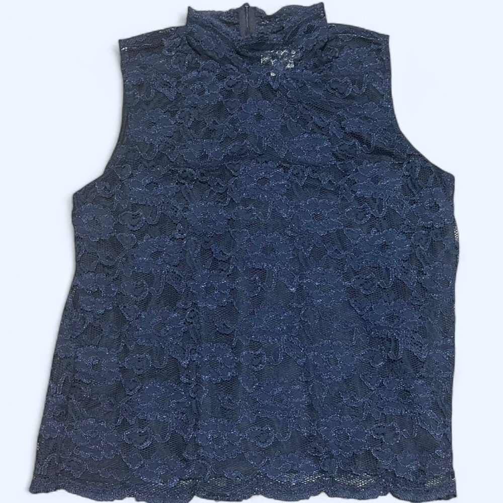 Vintage 2XL Coldwater Creek Navy Lace Blouse